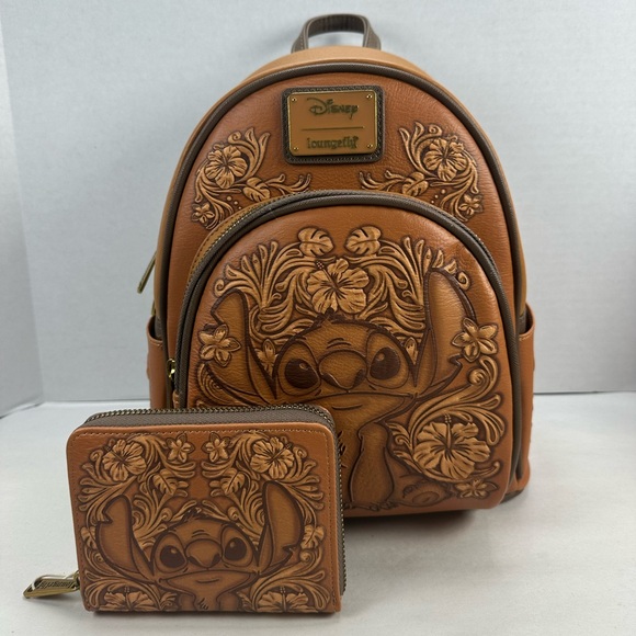Loungefly Disney Lilo & Stitch Tonal Stitch Carving Backpack & Wallet